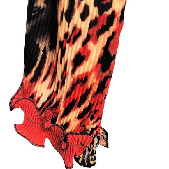 Sioni long-sleeved, ruffled front vibrant, multi-colored leopard blouse top M - Picture 5 of 6